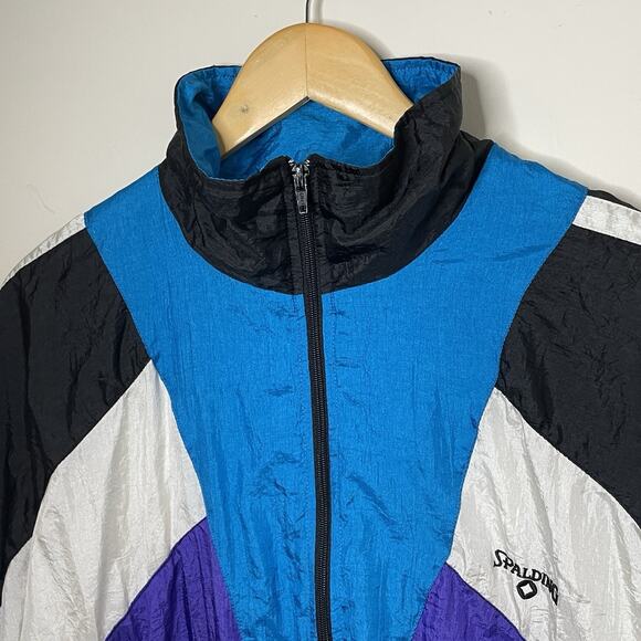 VTG 90s Spalding Track Jacket Color Block Zip Windbreaker Streetwear Skater XL - Picture 7 of 16